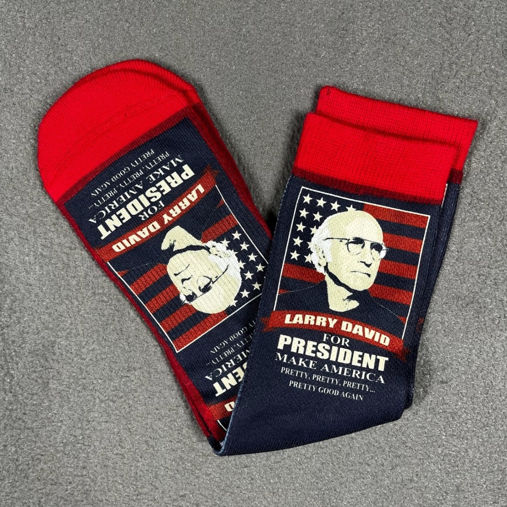 Larry David for President Socks Red Navy USA Patriotic Comedy‎ Unisex Crew Pair